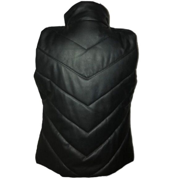Yaso Black Faux Leather Puffer Vest Size Large - Picture 3 of 15